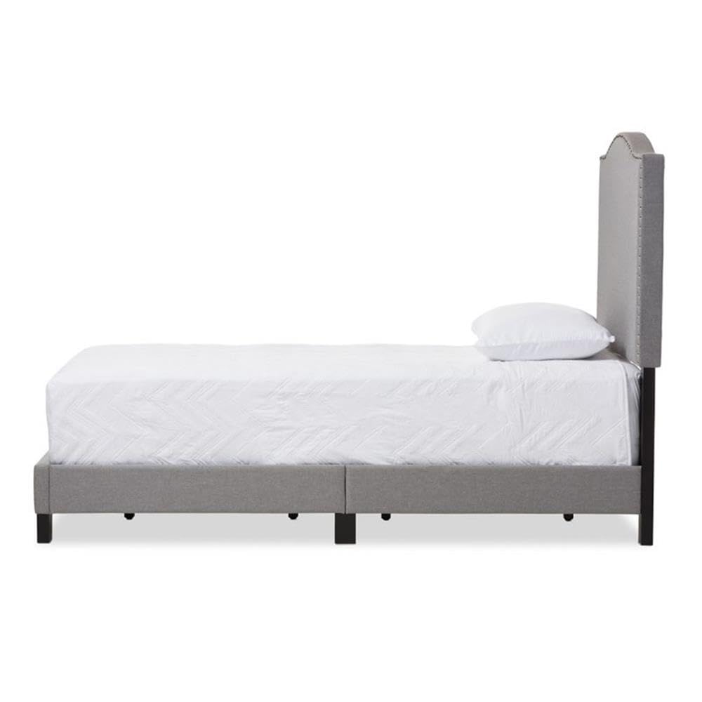 Baxton Studio Benjamin Modern and Contemporary Upholstered Arched Platform Bed with Nail Heads Grey