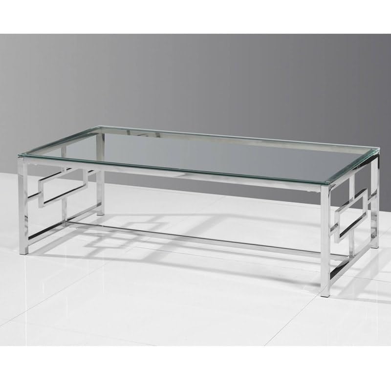 Best Master Furniture E-Design Stainless Steel Glass Top Coffee Table, Silver