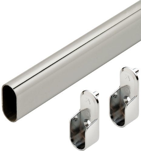 Top Shelf Hardware Chrome Oval Closet Rod with End Supports (Chrome, 36 Wide Space)