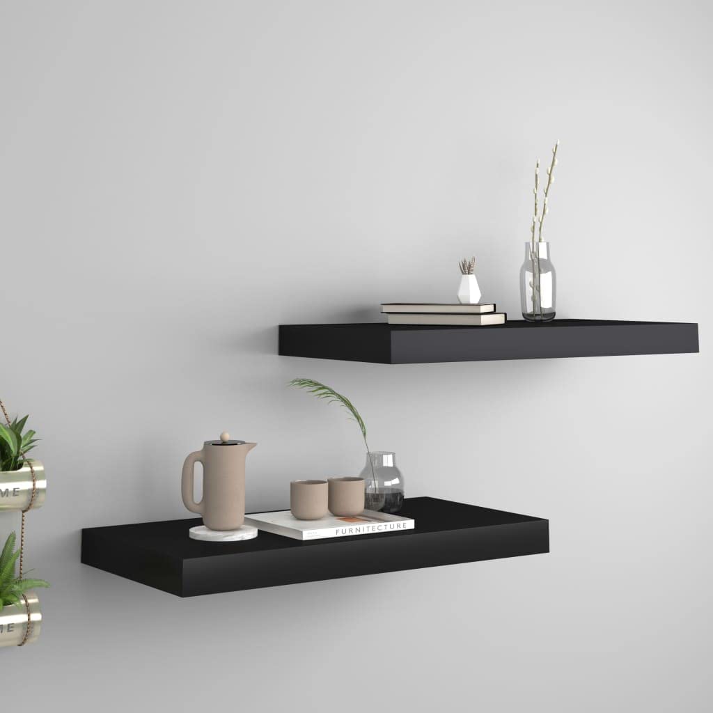 Floating Wall Shelves-SKM Floating Wall Shelves 2 pcs Black 19.7"x9.1"x1.5" MDF