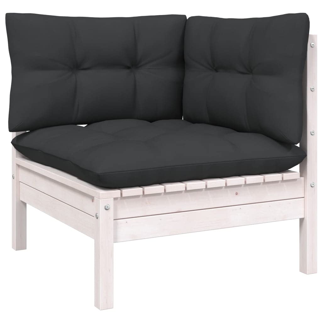 vidaXL Solid Pinewood Patio Lounge Set 7 Piece with Cushions Garden Outdoor Lawn Yard Terrace Balcony Wooden Seat Seating Furniture White