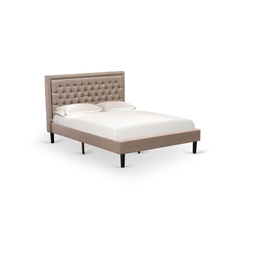 East West Furniture KD16Q-1VL0C 2 Piece Queen Bedroom Set - 1 Queen Bed Dark Khaki Linen Fabric Padded and Button Tufted Headboard with 1 Nightstand - Wire Brushed Butter Cream Finish Nightstand