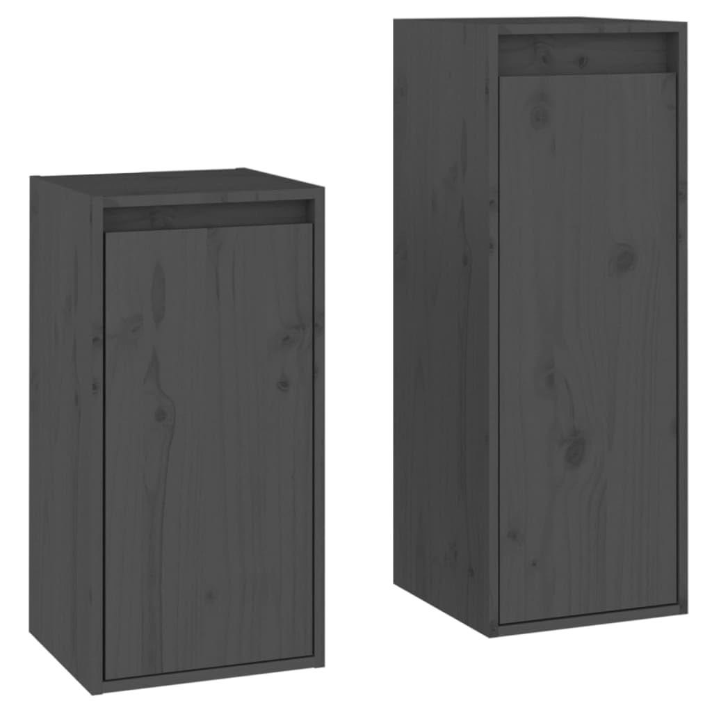 vidaXL Solid Pinewood TV Stands 2 Pcs - Wall Units for Storage - Gray Television Cabinets - Easy to Clean Units with Trendy Design