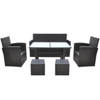 vidaXL Patio Furniture Set 6 Piece, Dining Table Set with Glass Tabletop, Rattan Chairs with Cushions, Outdoor Furniture Set, Poly Rattan Brown