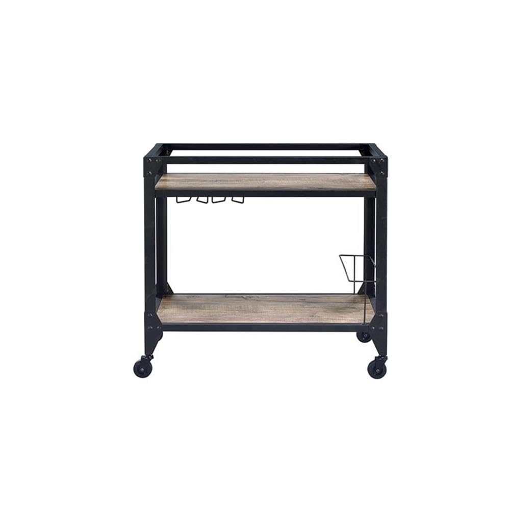 Acme Jorgensen Rectangular Wooden Serving Cart with 2 Shelves in Black