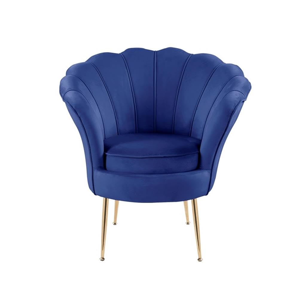 Lilola Home Angelina Blue Velvet Scalloped Back Barrel Accent Chair with Metal Legs