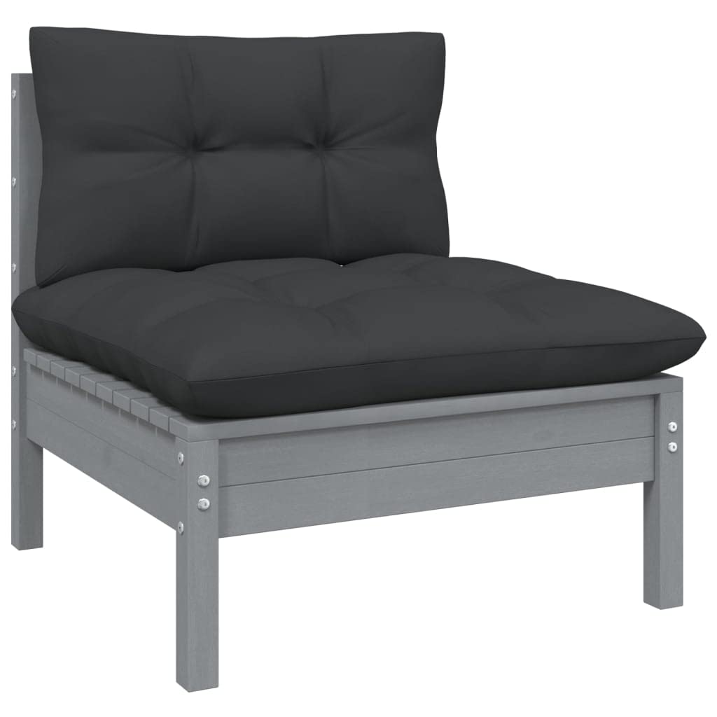 vidaXL Solid Pinewood Patio Lounge Set 12 Piece with Cushions Garden Outdoor Lawn Yard Terrace Balcony Wooden Seat Seating Furniture Gray