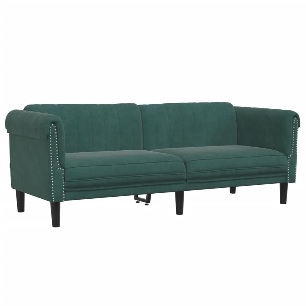 vidaXL 3-Seater Upholstered Settee - Dark Green Velvet Couch for Living Room/Lounge/Office, 79.9" Wide with Sturdy Wooden Legs