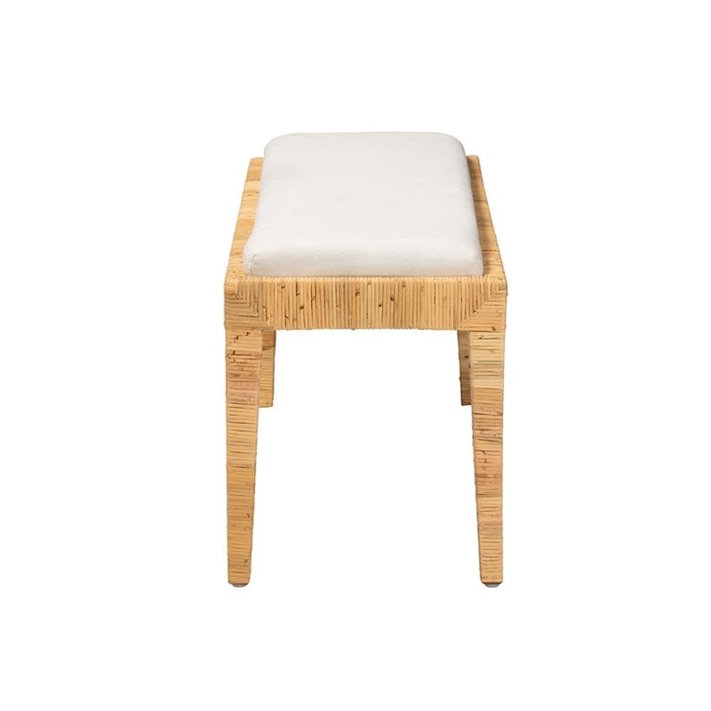 Baxton Studio Sofia Modern Bohemian Natural Brown Rattan and Mahogany Wood Bench