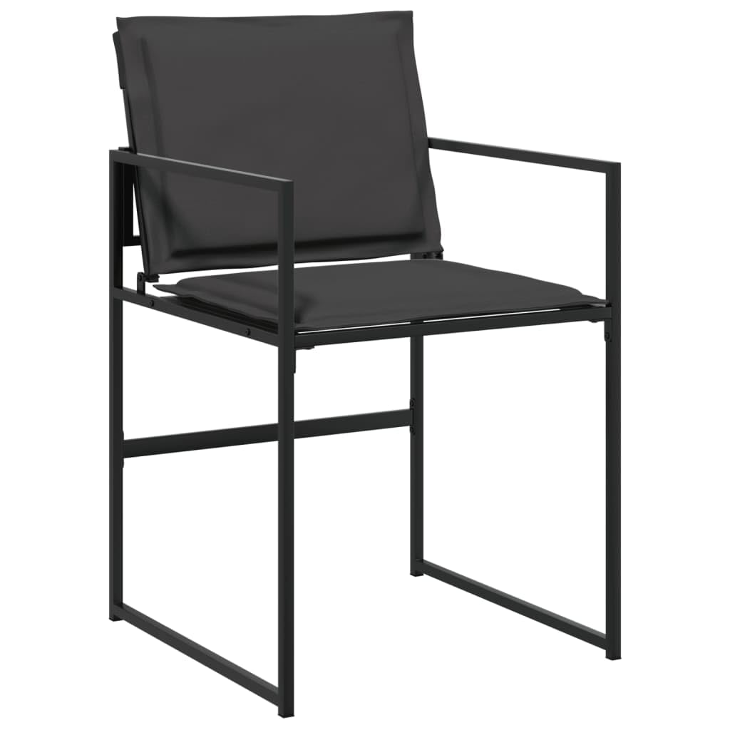 vidaXL 5 Piece Patio Dining Set with Cushions - Black Textilene Chairs and Tempered Glass Table, UV-Resistant, Compact Storage - Outdoor/Garden/Backyard Furniture