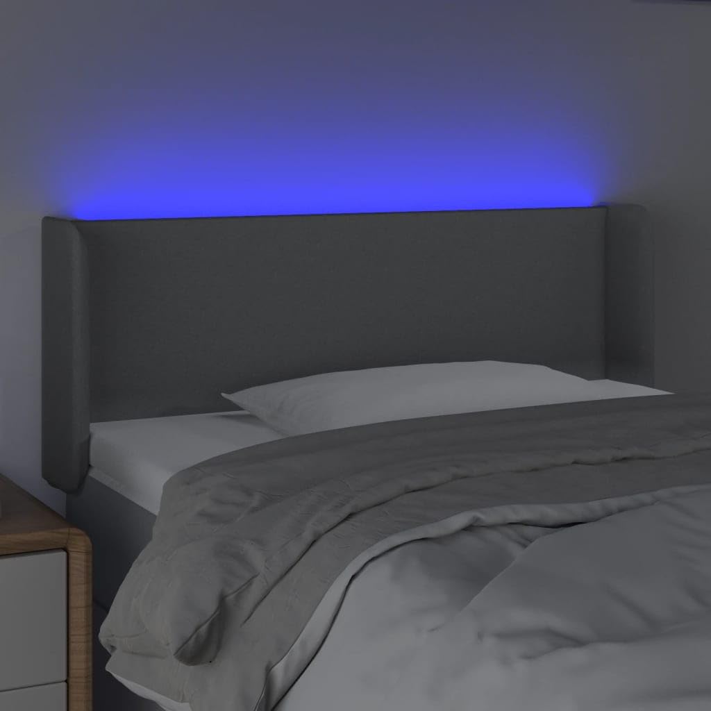 vidaXL LED Headboard, Upholstered Headboard for Bed Home, Bed Headboard with LED Light, Bedroom Furniture, Light Gray 40.6"x6.3"x30.7"/34.6" Fabric