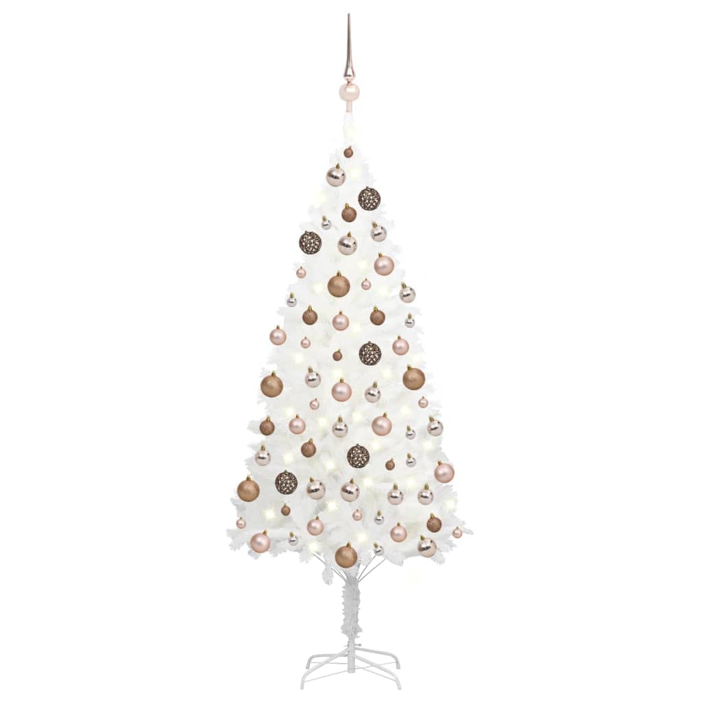 vidaXL Artificial Christmas Tree with LEDs & Rose Gold Ball Set - White 47.2" - Lifelike PE Branches - Steel Base, Energy-Efficient Decoration for Home Holiday - Easy Assembly and Reusable