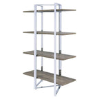 Acme Libby 4 Fixed Wooden Shelves Rectangular Bookshelf in Chrome Metal