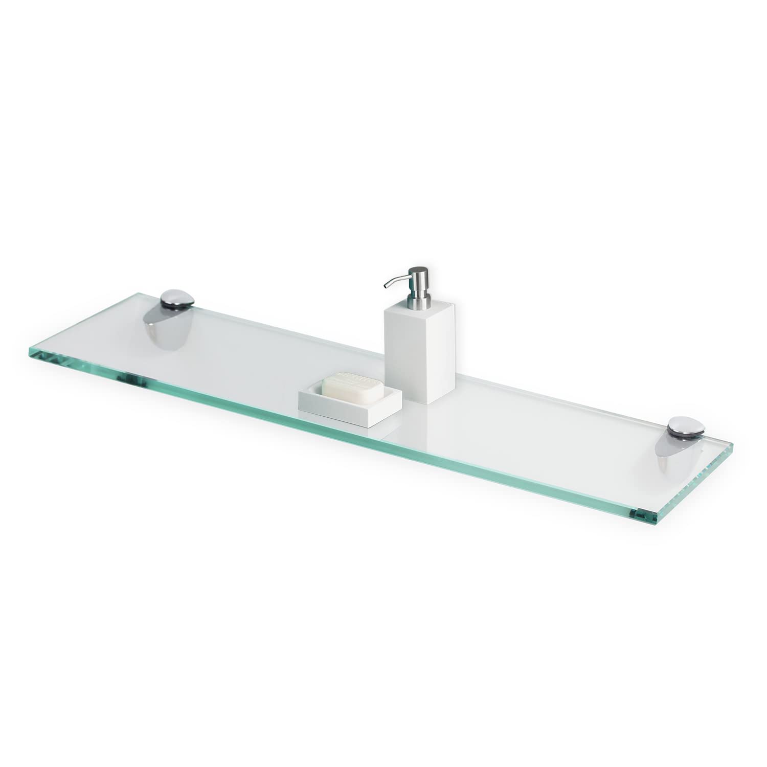 Fab Glass and Mirror Rectangle Floating Glass Shelve, 6x18 Inches, 3/8 Thick Clear Glass with Flat Polished Edge-Easy Installati