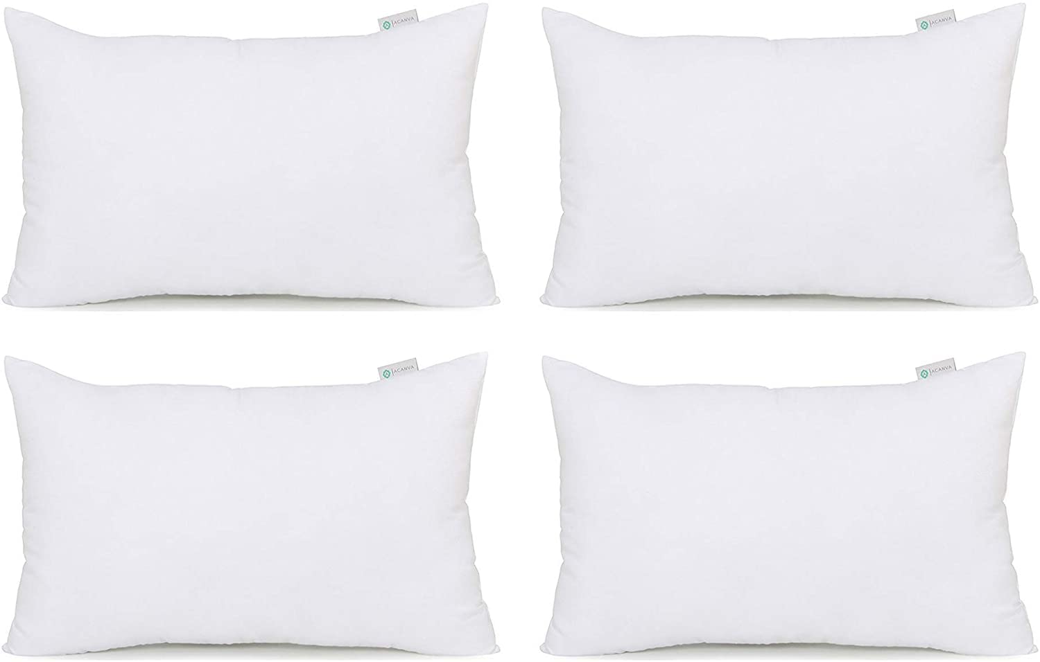 Acanva Throw Pillow Stuffer Inserts Decorative Rectangle Premium Sham Forms Cushion For Sofa Couch Chair, 12X24 Inch (Pack Of 4), White 4 Count