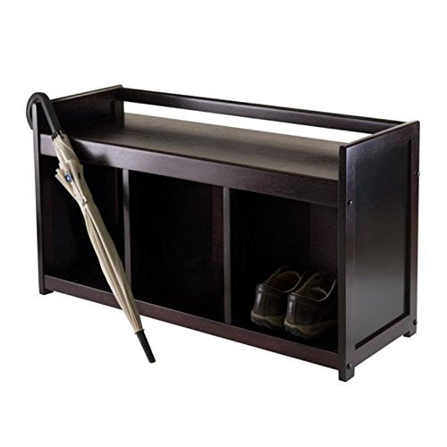 Ergode Wood Addison 4-Piece Storage Bench Set | 3 Cubbies & Black Baskets | Espresso Finish | Sturdy Solid Wood | Easy Assembly (92439-VV)
