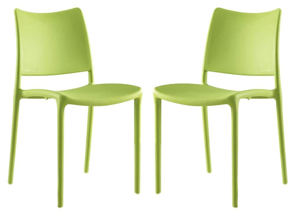 Modway Hipster Contemporary Modern Molded Plastic Stacking Two Dining Chairs in Green