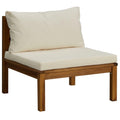 SKM Sectional Middle Sofa with Cream White Cushion Acacia Wood
