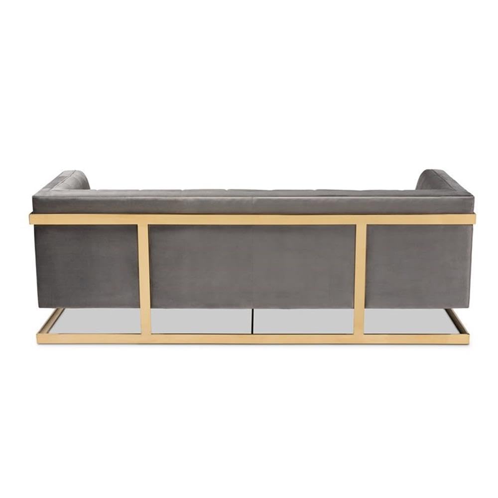 Baxton Studio Ambra Glam and Luxe Grey Velvet Fabric Upholstered and Button Tufted Sofa with Gold-Tone Frame