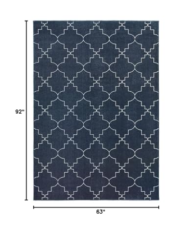 HomeRoots Navy Polypropylene, Polyester 5’ x 8’ Blue and Ivory Trellis Indoor Area Rug