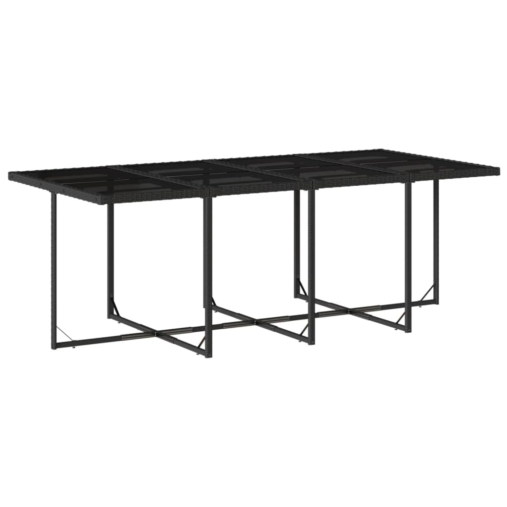vidaXL 13 Piece Patio Dining Set with Cushions - Black PE Rattan Furniture, Tempered Glass Table for Garden, Backyard, Deck, Rectangular