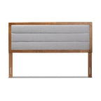 Baxton Studio Dexter Modern and Contemporary Light Grey Fabric Upholstered and Walnut Brown Finished Wood Queen Size Headboard