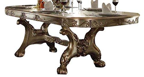 Acme Dresden Wooden Trestle Dining Table with 2 Leaves in Gold Patina and Bone