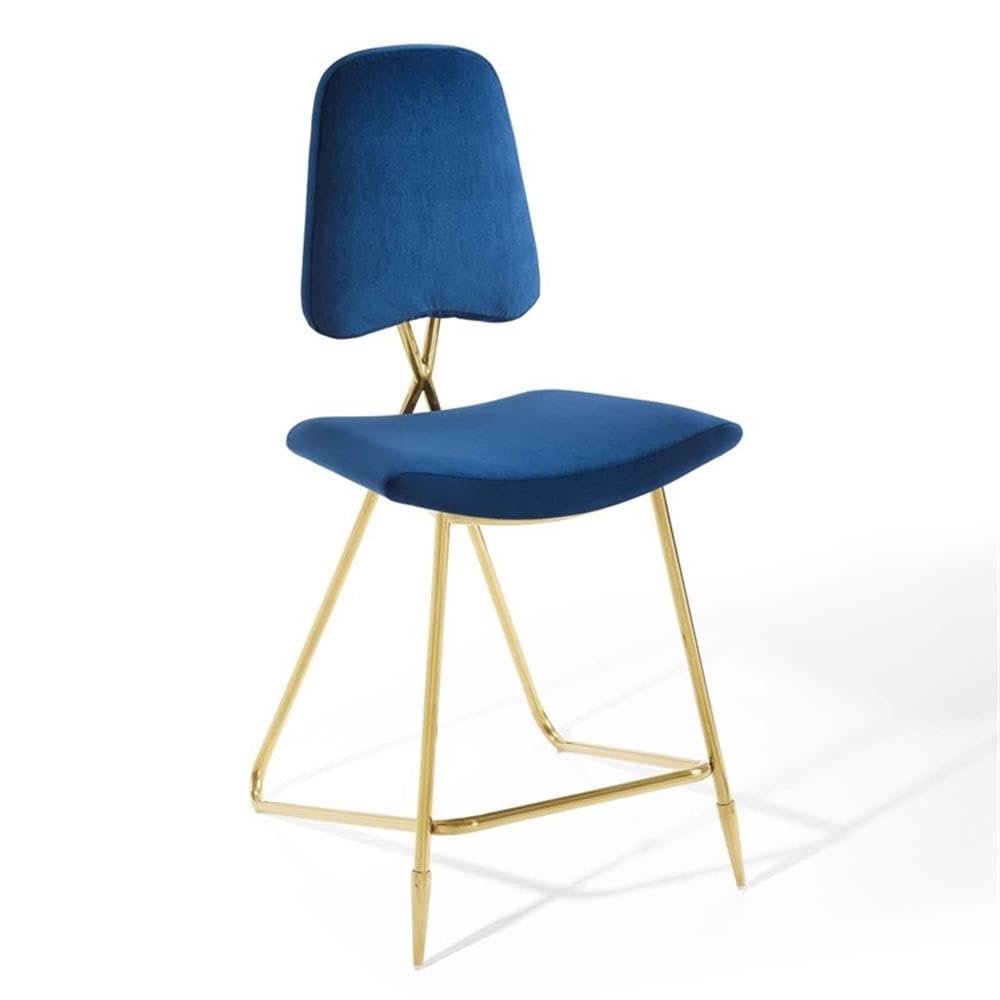 Modway Ponder Performance Velvet Upholstered Dining Counter Stool in Navy