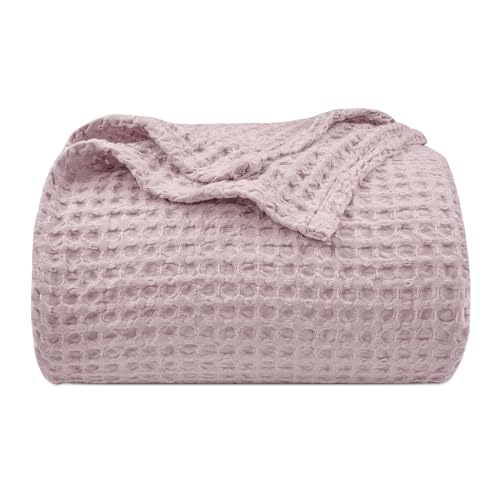 Phf Ultra Soft Waffle Weave Blanket King Size 104'X 90'- Washed Lightweight Breathable Cozy Woven Blanket For Bed - Aesthetic Decor For Couch Bedding Sofa Home Car - Dusty Rose