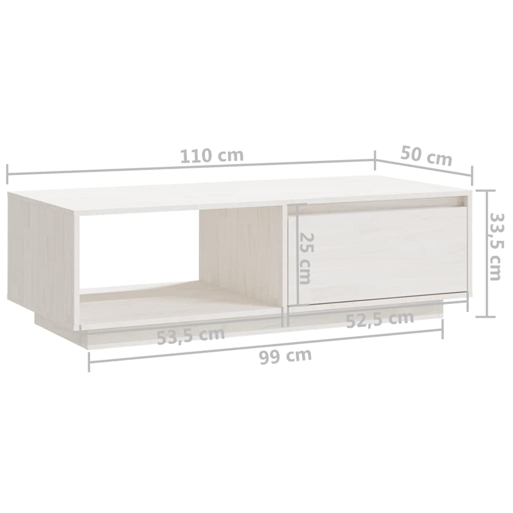 vidaXL Solid Pinewood Coffee Table Home Indoor Living Room Dining Room Wooden Storage Accent Side Sofa Couch End Tea Table Furniture White