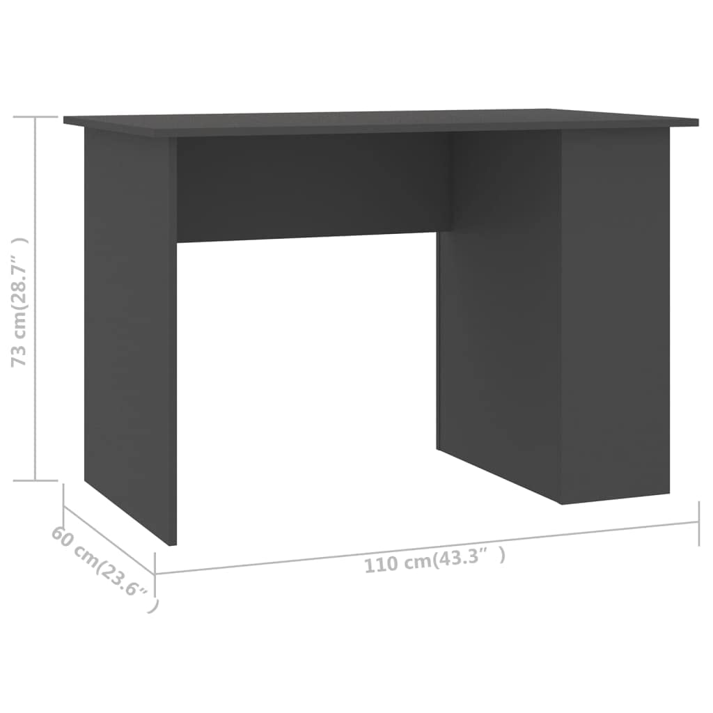 vidaXL Engineered Wood Desk - Multipurpose Gray Workstation with 2 Shelves for Organized Storage, Easy-to-Clean, Modern, Sleek Office/Study/Home Computer Desk