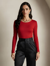 [Wine] SilkSilky  Long Sleeve Round Neck Women's T-Shirt 003