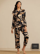 [Black Dragon] SilkSilky  Long Sleeve Lapel Collar Women's Pajamas 001