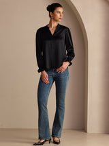 [Black] SilkSilky  Long Sleeve Split Women's Blouse 006