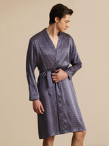[Navy Ginkgo] SilkSilky  Long Sleeve Men's Robe 004
