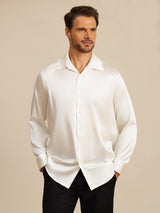 [White] SilkSilky  Long Sleeve Lapel Collar Men's Shirt 003