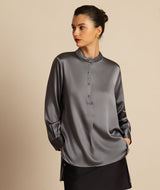 [Dark Gray] SilkSilky  Long Sleeve Stand Collar Women's Blouse 007