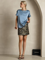 [Grayish Blue] SilkSilky  Short Sleeve Boat Neck Women's T-Shirt 007