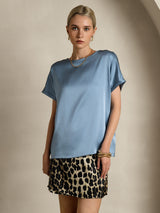 [Grayish Blue] SilkSilky  Short Sleeve Boat Neck Women's T-Shirt 003