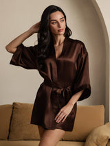 [Coffee] SilkSilky  3/4 Sleeve Women's Robe 004