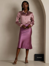 [Pale Mauve] SilkSilky  Long Sleeve Lapel Collar Women's Shirts 008