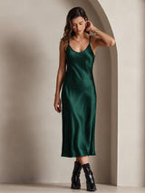 [Dark Green] SilkSilky  Spaghetti Strap V Neck Nightgown 004
