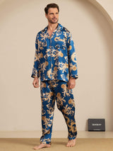 [Navy Dragon] SilkSilky  Long Sleeve Lapel Collar Men's Pajamas 004