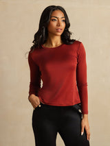 [Fired Brick] SilkSilky  Long Sleeve Crew Neck Women's T-Shirt 001