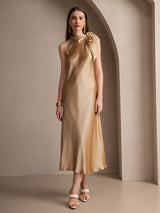 [Champagne] SilkSilky  Sleeveless Tie Neck Dress 005