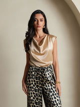 [Champagne] SilkSilky  Cap Sleeve Cowl Neck Women's T-Shirt 004