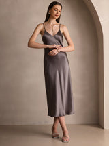 [Dark Khaki] SilkSilky  Spaghetti Strap V Neck Dress 006