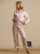 [Pink Heart Geo] SilkSilky  Short Sleeve Notch Collar Women's Pajamas 006
