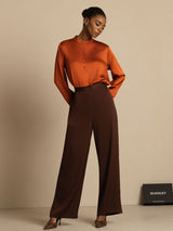 [Caramel] SilkSilky  Long Sleeve Stand Collar Women's Blouse 007