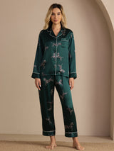 [Emerald Zebra] SilkSilky  Long Sleeve Lapel Collar Women's Pajamas 001
